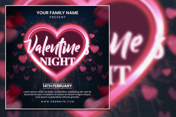 Happy Valentine's Night Square Flyer: Your Editable PSD Template